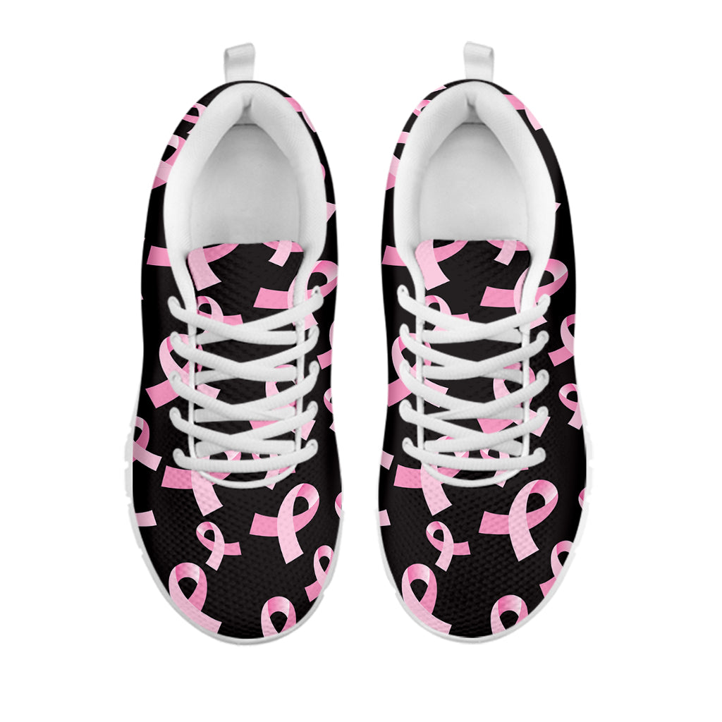 Pink Breast Cancer Ribbon Pattern Print White Sneakers