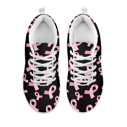 Pink Breast Cancer Ribbon Pattern Print White Sneakers