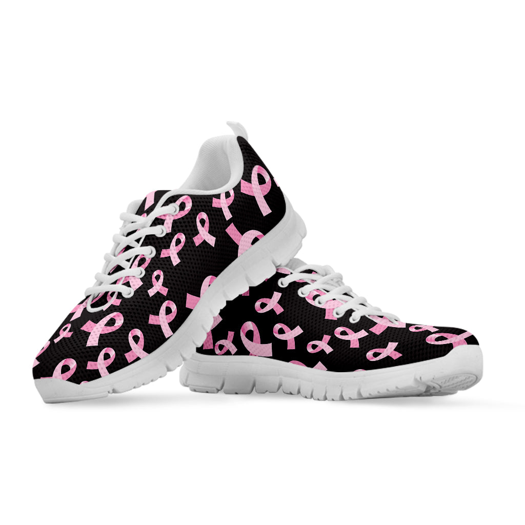 Pink Breast Cancer Ribbon Pattern Print White Sneakers