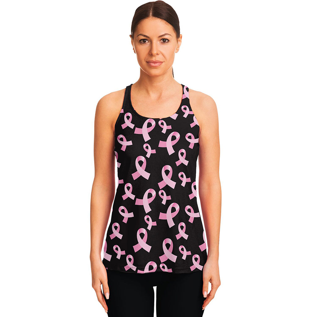 Pink Breast Cancer Ribbon Pattern Print Women's Racerback Tank Top