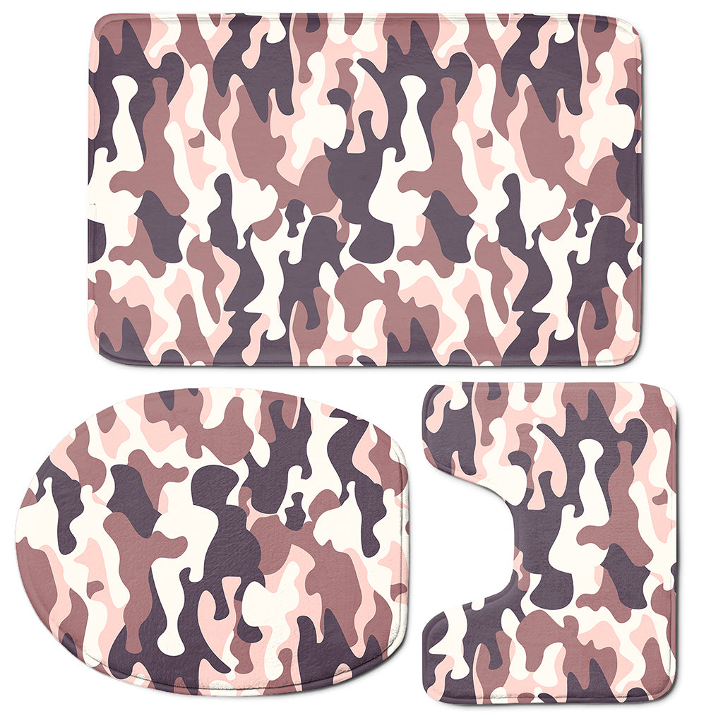 Pink Brown Camouflage Print 3 Piece Bath Mat Set