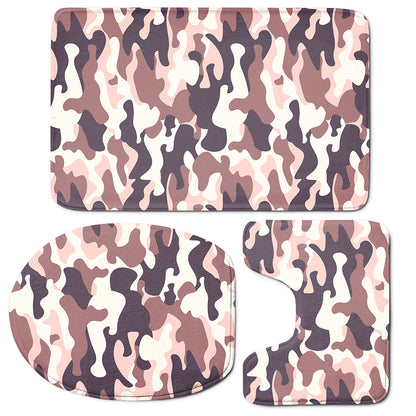 Pink Brown Camouflage Print 3 Piece Bath Mat Set