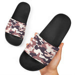 Pink Brown Camouflage Print Black Slide Sandals