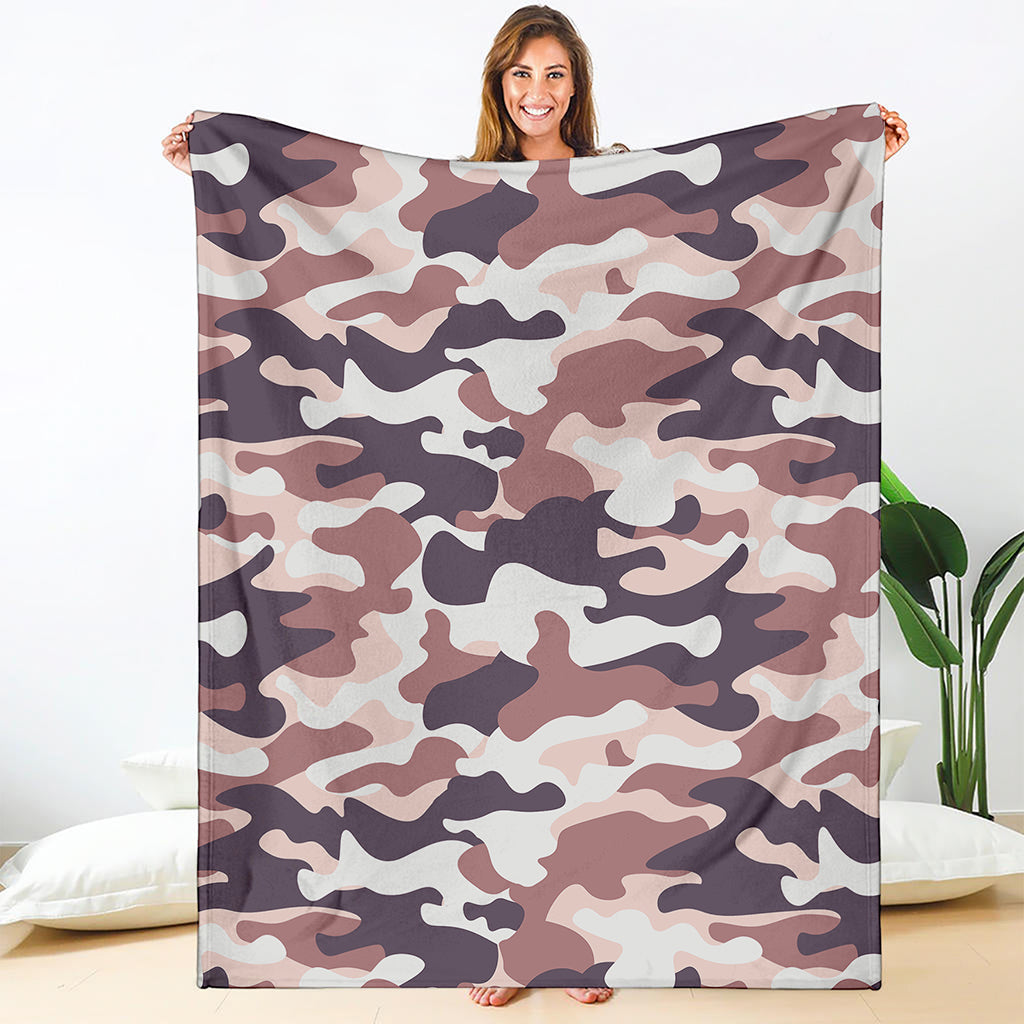 Pink Brown Camouflage Print Blanket