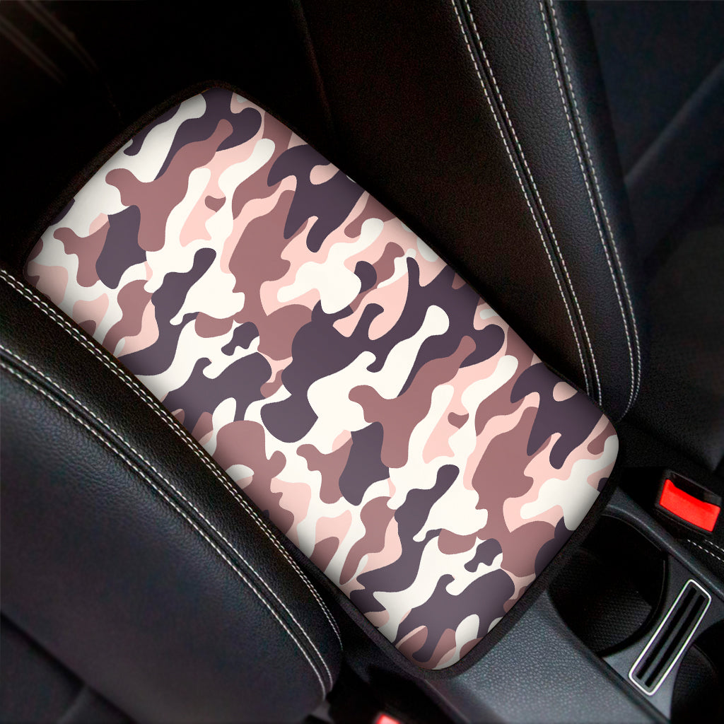Pink Brown Camouflage Print Car Center Console Cover