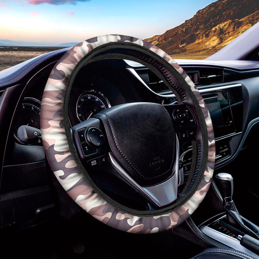 Pink Brown Camouflage Print Car Steering Wheel Cover