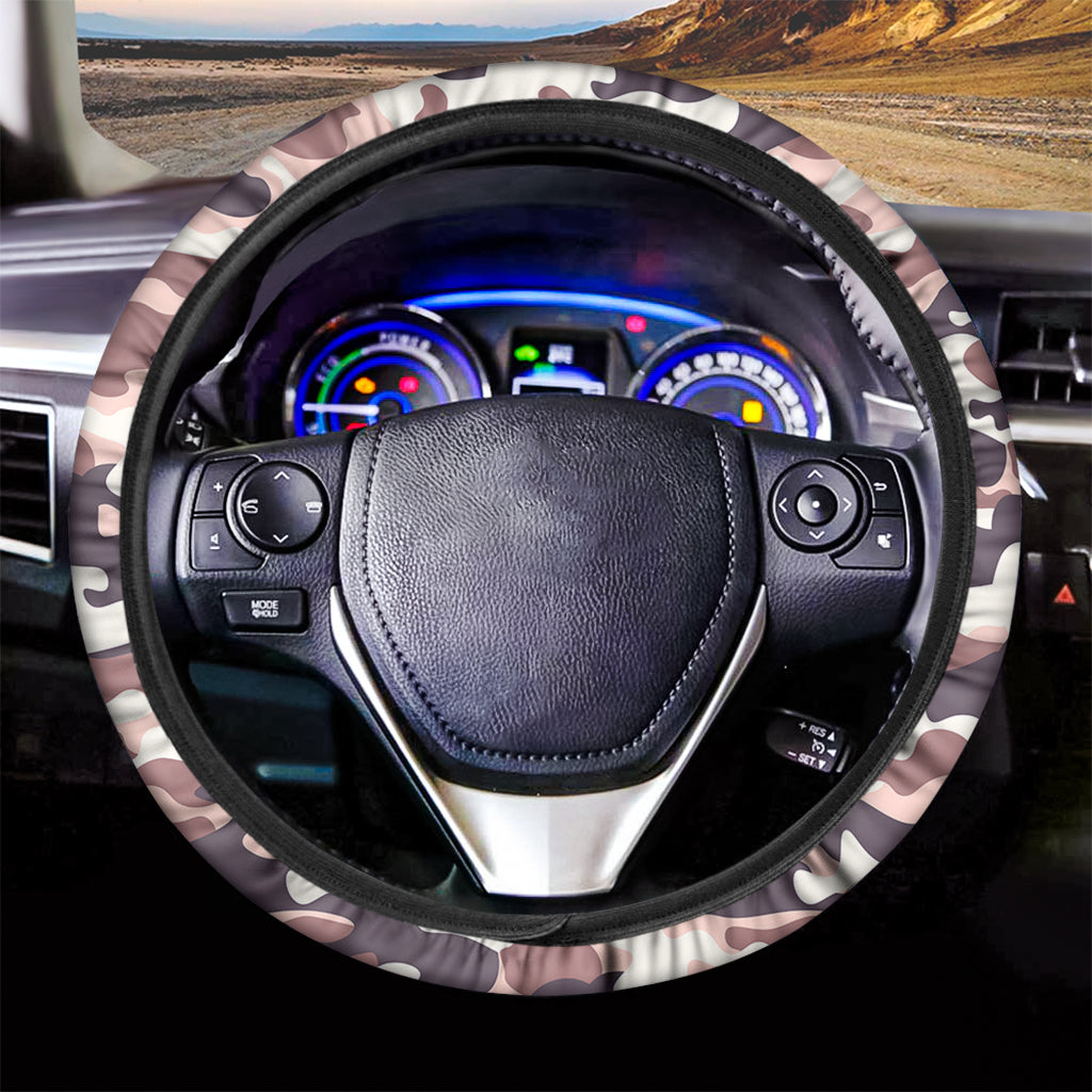 Pink Brown Camouflage Print Car Steering Wheel Cover