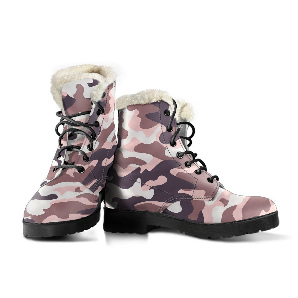 Pink Brown Camouflage Print Comfy Boots GearFrost