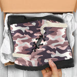Pink Brown Camouflage Print Comfy Boots GearFrost