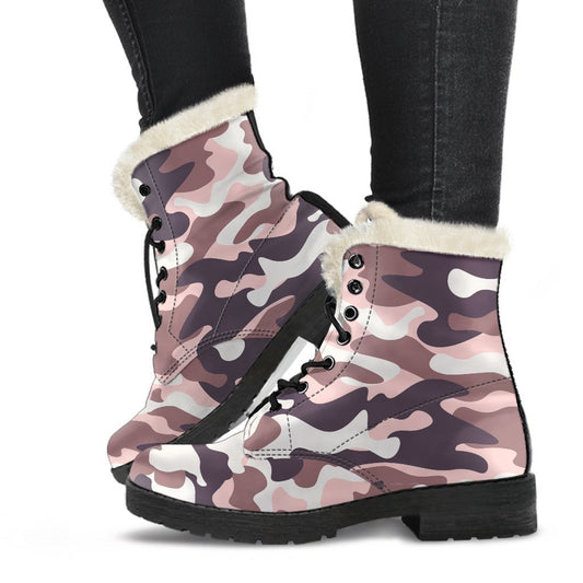 Pink Brown Camouflage Print Comfy Boots GearFrost