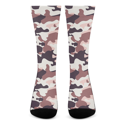 Pink Brown Camouflage Print Crew Socks