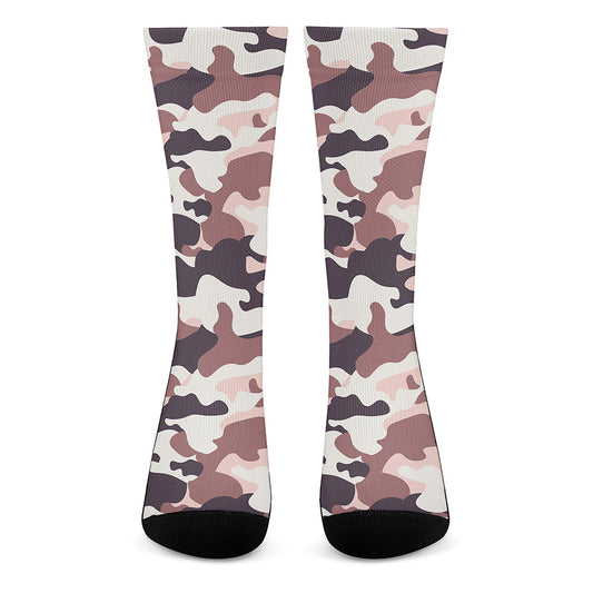 Pink Brown Camouflage Print Crew Socks