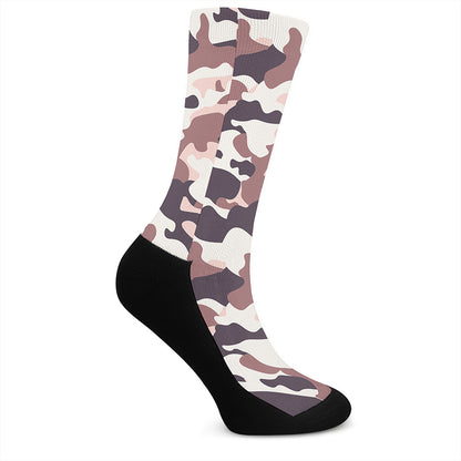 Pink Brown Camouflage Print Crew Socks