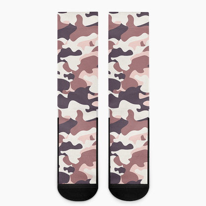 Pink Brown Camouflage Print Crew Socks