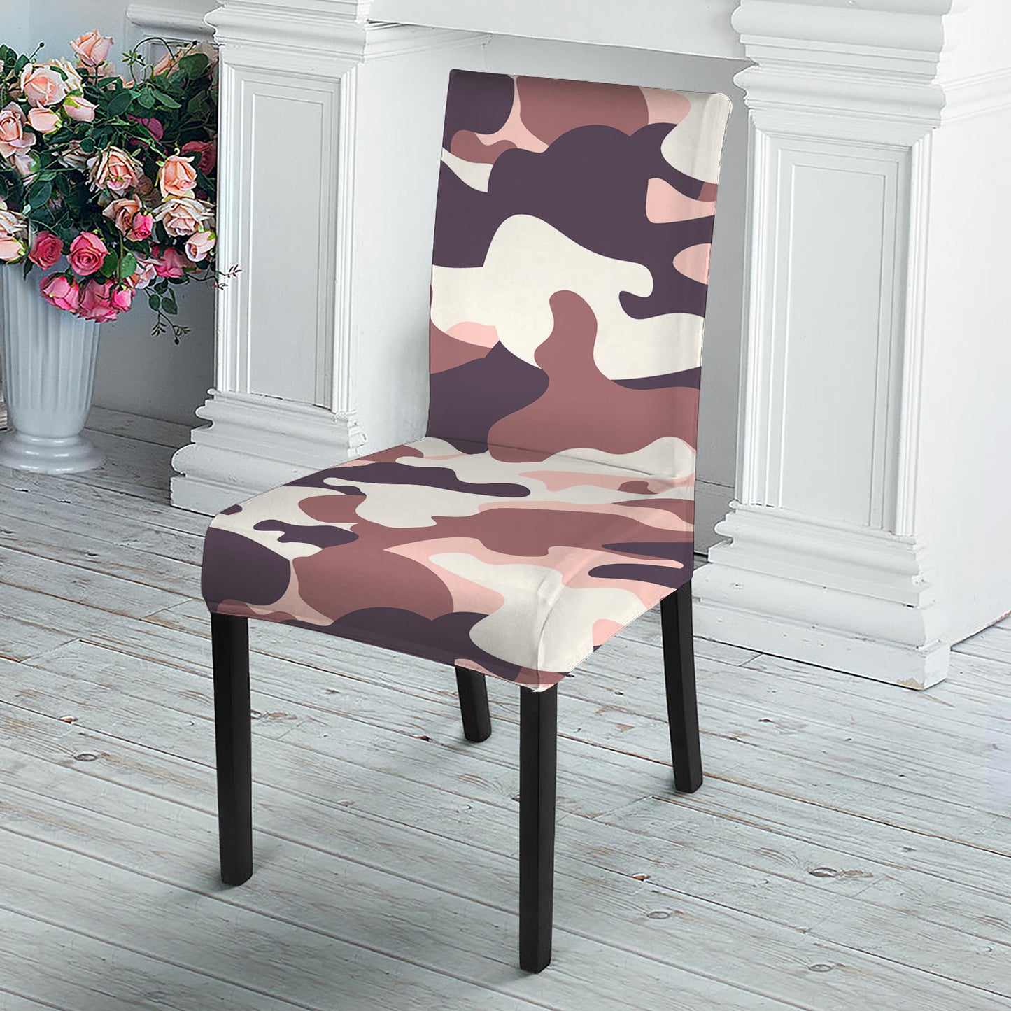 Pink Brown Camouflage Print Dining Chair Slipcover
