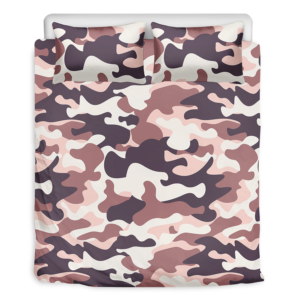 Pink Brown Camouflage Print Duvet Cover Bedding Set