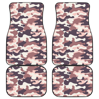 Pink Brown Camouflage Print Front and Back Car Floor Mats