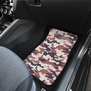 Pink Brown Camouflage Print Front and Back Car Floor Mats