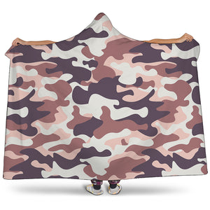 Pink Brown Camouflage Print Hooded Blanket