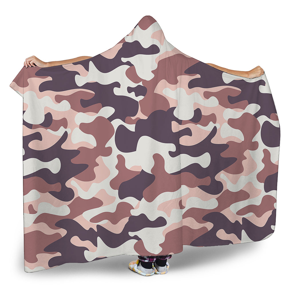 Pink Brown Camouflage Print Hooded Blanket