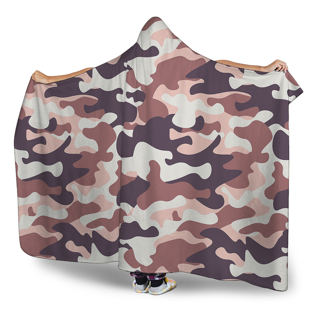 Pink Brown Camouflage Print Hooded Blanket