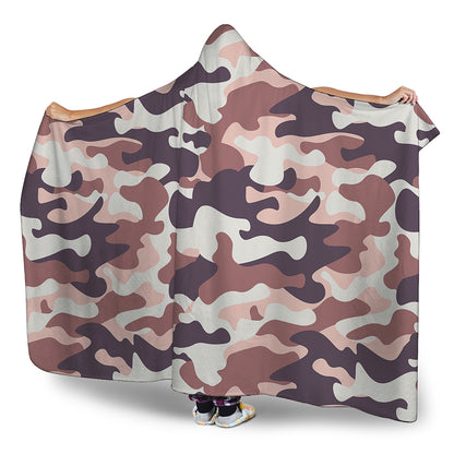 Pink Brown Camouflage Print Hooded Blanket