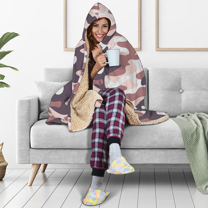Pink Brown Camouflage Print Hooded Blanket