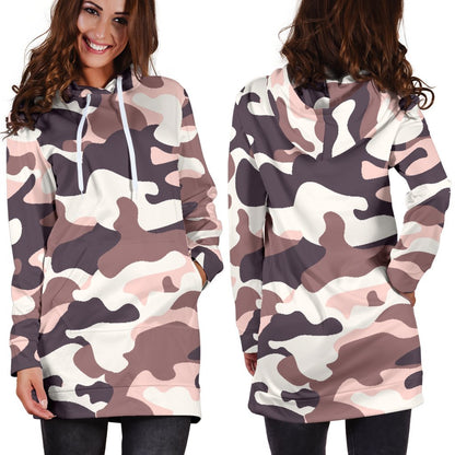 Pink Brown Camouflage Print Hoodie Dress GearFrost