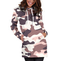 Pink Brown Camouflage Print Pullover Hoodie Dress