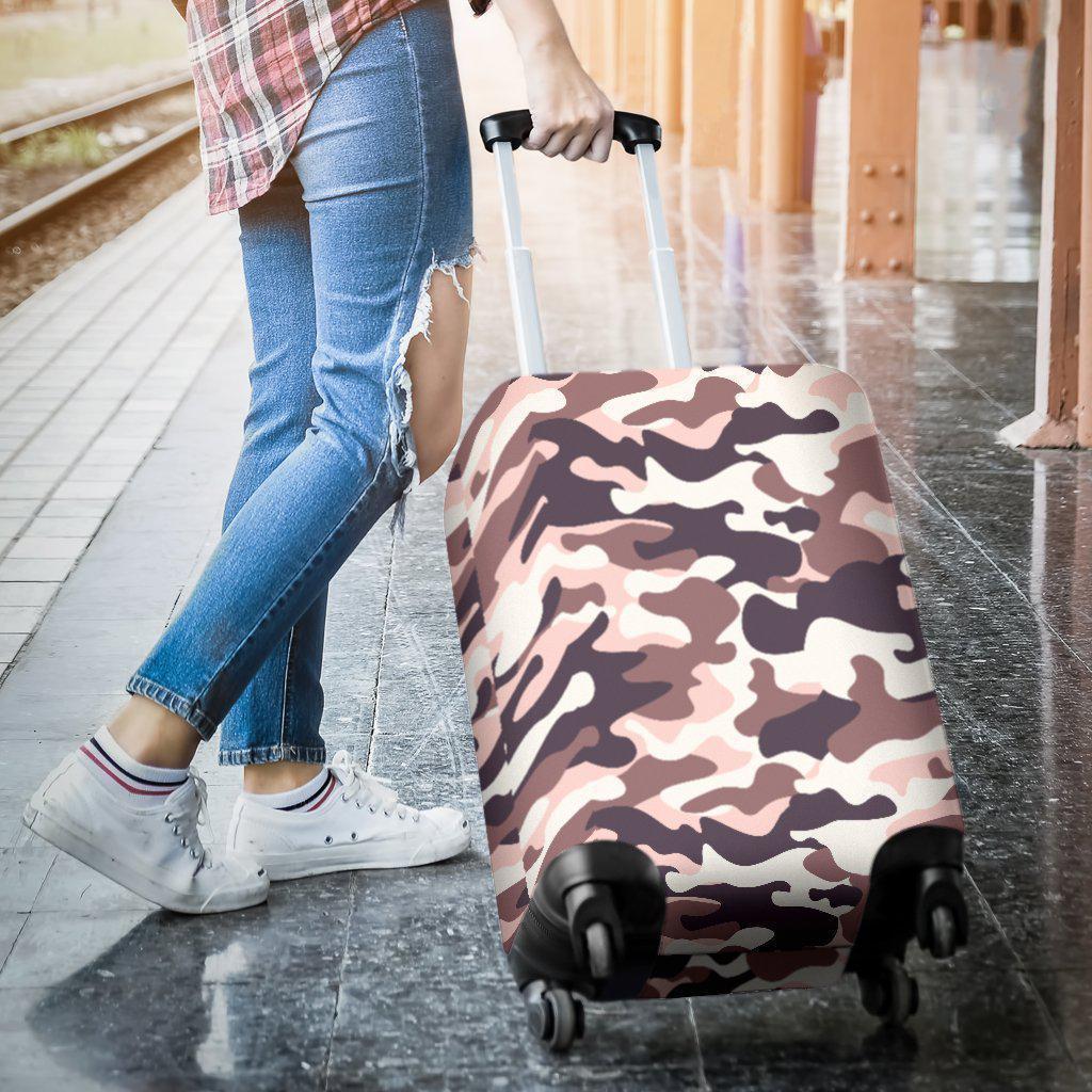 Pink Brown Camouflage Print Luggage Cover GearFrost