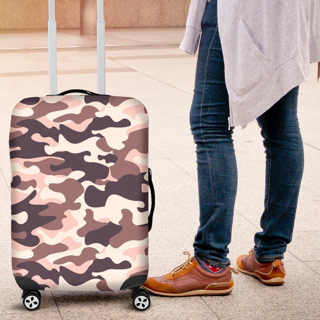 Pink Brown Camouflage Print Luggage Cover GearFrost