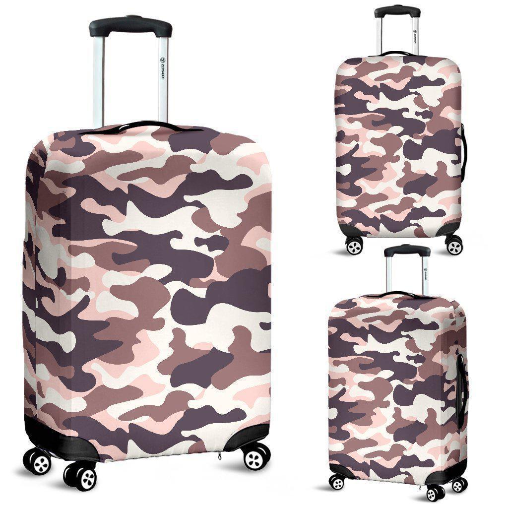 Pink Brown Camouflage Print Luggage Cover GearFrost