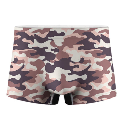 Pink Brown Camouflage Print Men's Boxer Briefs