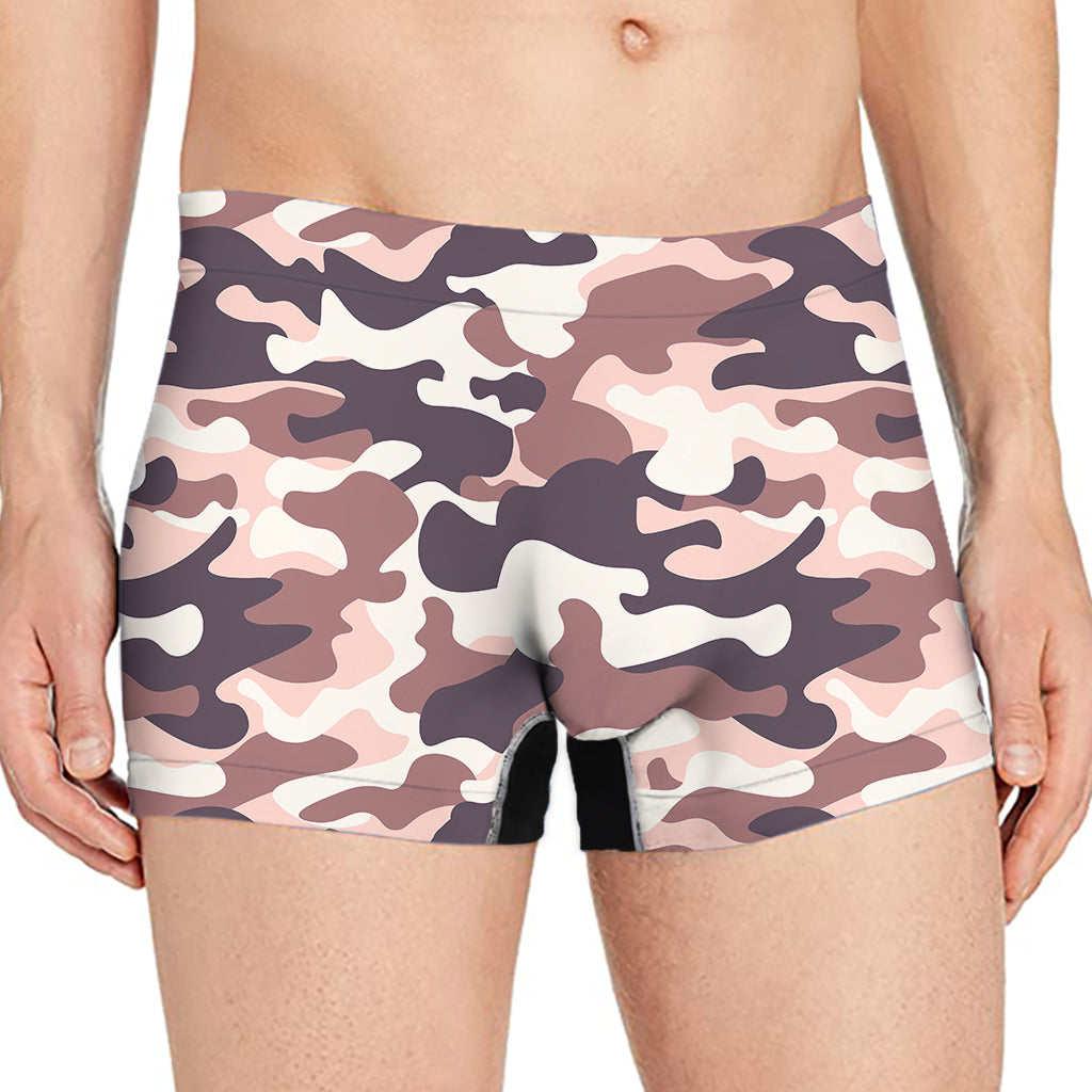 Pink Brown Camouflage Print Men's Boxer Briefs