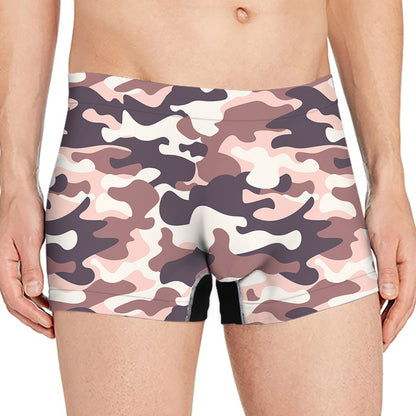 Pink Brown Camouflage Print Men's Boxer Briefs