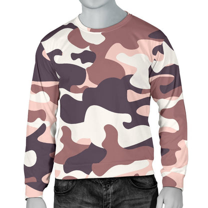 Pink Brown Camouflage Print Men's Crewneck Sweatshirt GearFrost