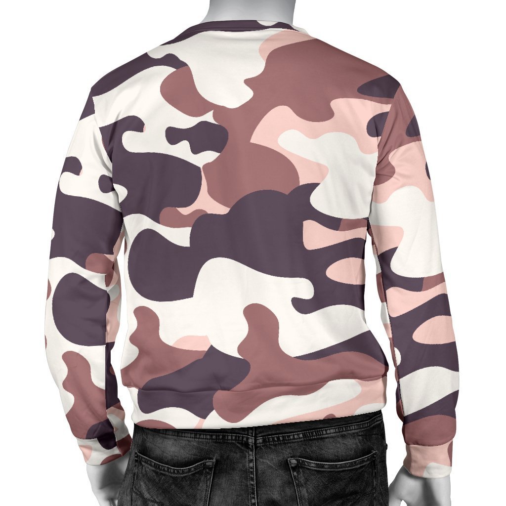 Pink Brown Camouflage Print Men's Crewneck Sweatshirt GearFrost
