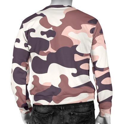Pink Brown Camouflage Print Men's Crewneck Sweatshirt GearFrost