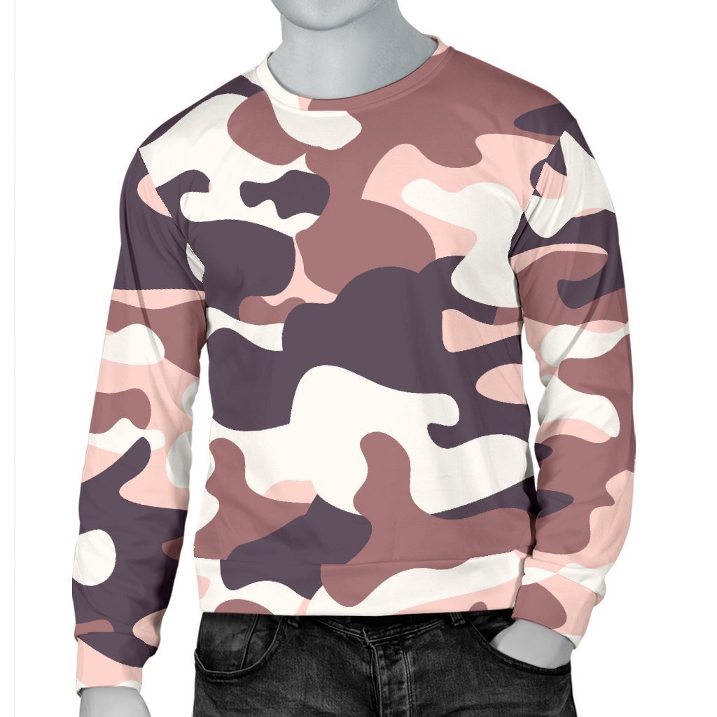 Pink Brown Camouflage Print Men's Crewneck Sweatshirt GearFrost