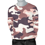 Pink Brown Camouflage Print Men's Crewneck Sweatshirt GearFrost