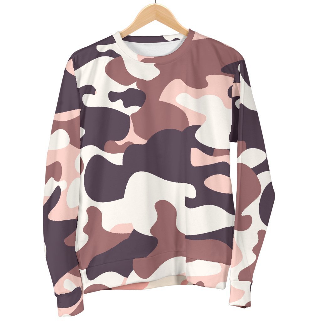 Pink Brown Camouflage Print Men's Crewneck Sweatshirt GearFrost