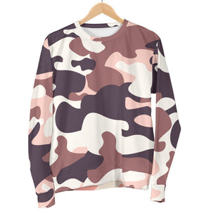 Pink Brown Camouflage Print Men's Crewneck Sweatshirt GearFrost