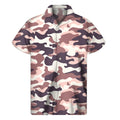Pink Brown Camouflage Print Men's Short Sleeve Shirt