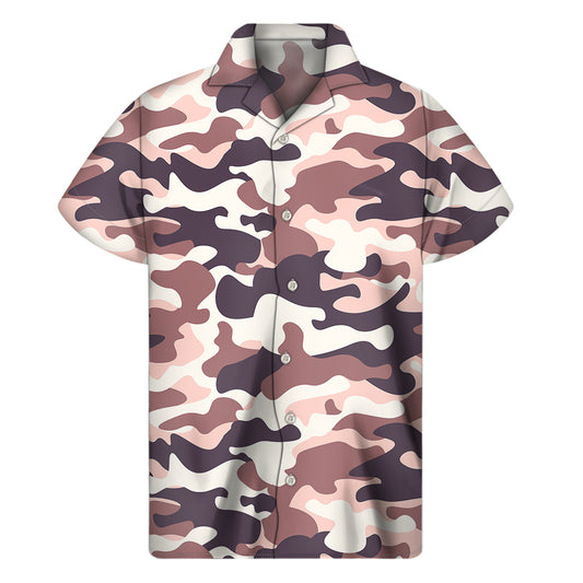 Pink Brown Camouflage Print Men's Short Sleeve Shirt