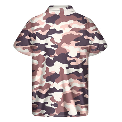 Pink Brown Camouflage Print Men's Short Sleeve Shirt