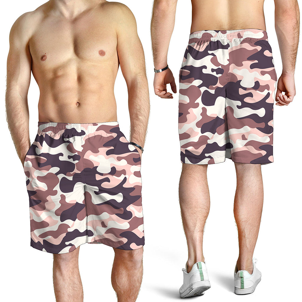 Pink Brown Camouflage Print Men's Shorts