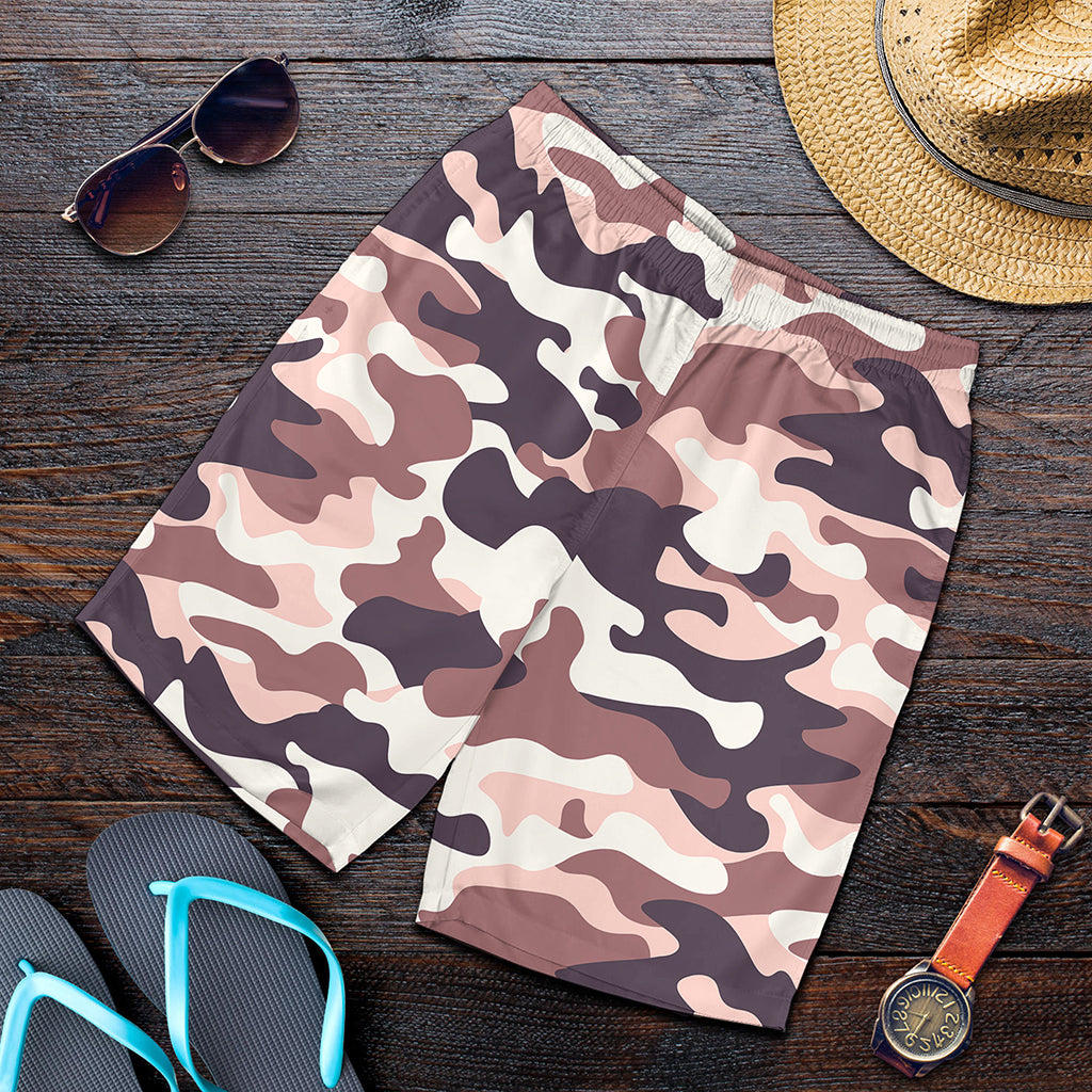 Pink Brown Camouflage Print Men's Shorts