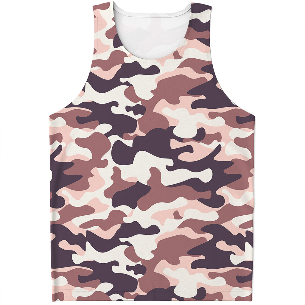 Pink Brown Camouflage Print Men's Tank Top