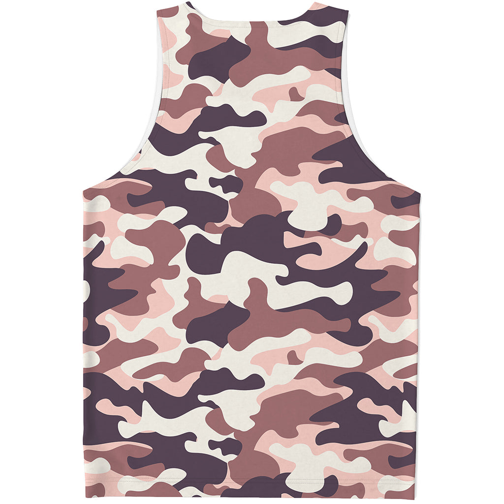 Pink Brown Camouflage Print Men's Tank Top