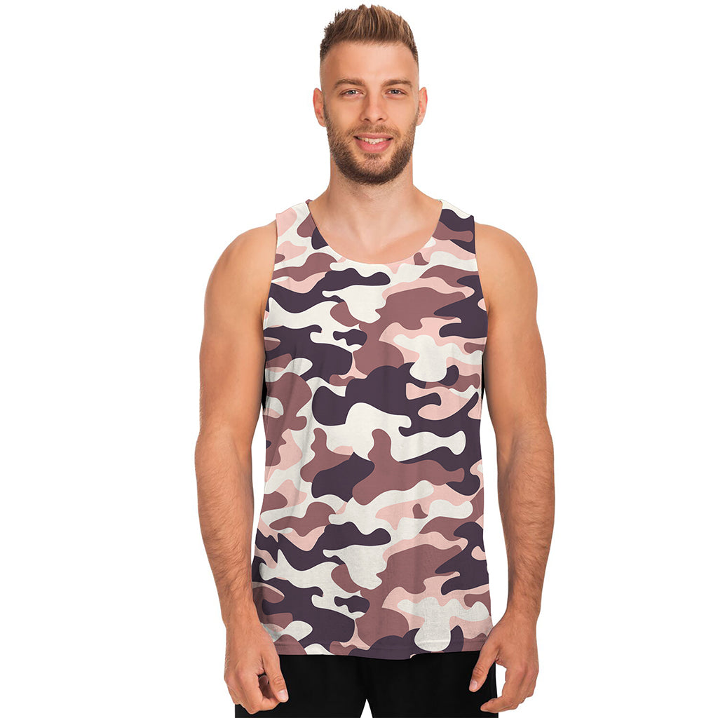 Pink Brown Camouflage Print Men's Tank Top